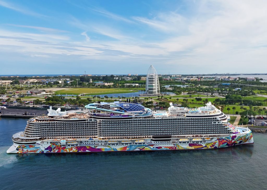 Norwegian Aqua cruise ship aerial view Port Canaveral Norwegian Cruise Line