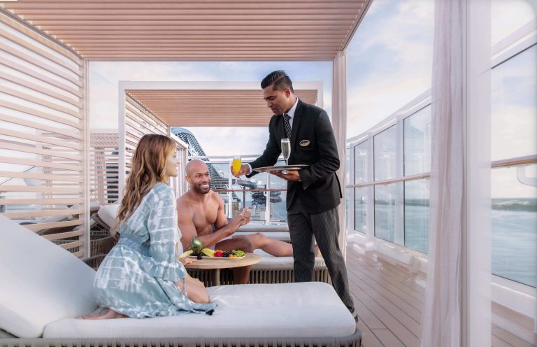 MSC Yacht Club butler service with couple in private cabana