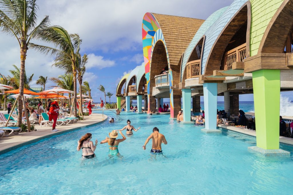 Royal Beach Club Paradise Island Floating Flamingo world's largest swim-up bar Nassau Bahamas