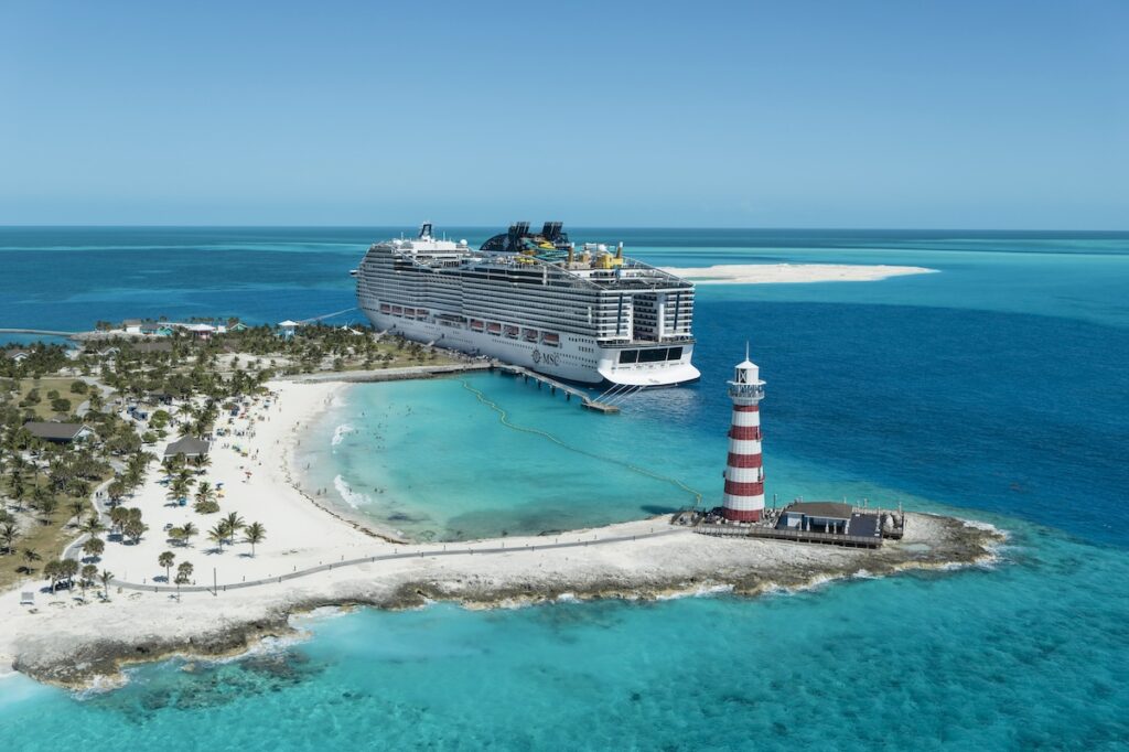 Cruise ship at a Caribbean port, part of how safe is cruising in port destinations