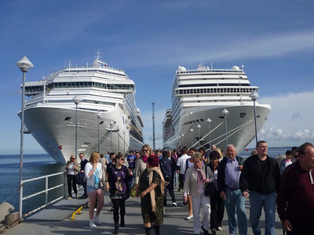Passengers disembarking at a controlled, monitored gangway