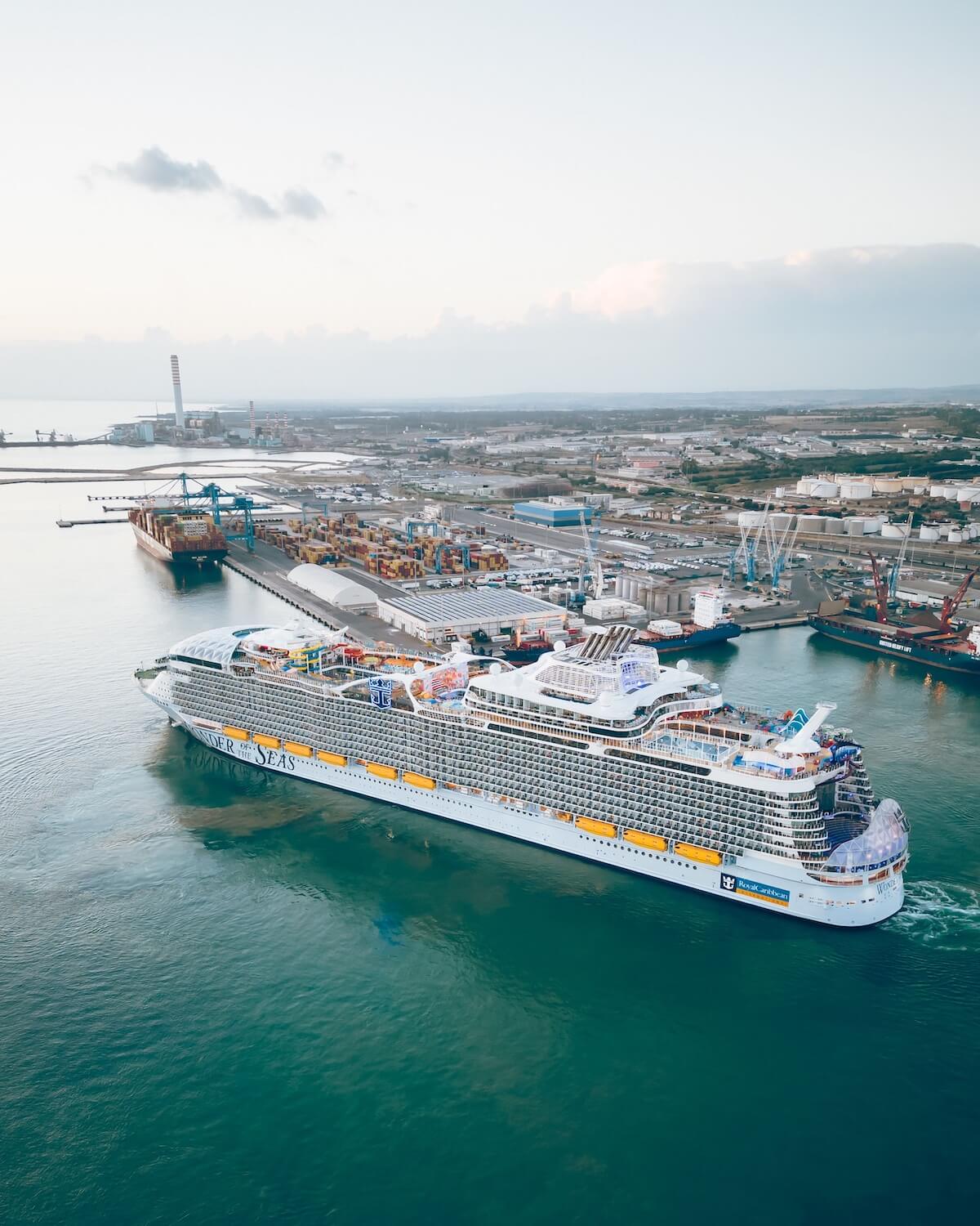 Cruise ship docked at port — bringing medication on a cruise